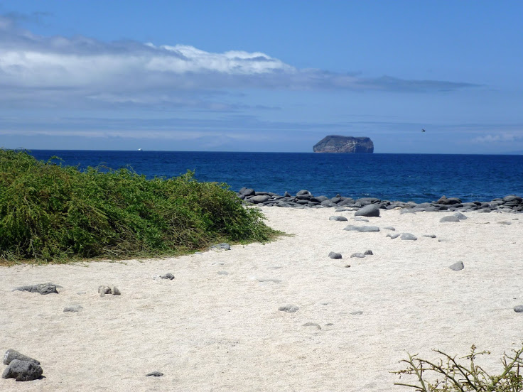 Галапагоські острови. Пляж на острові Сімор-Норте з видом на острів Дафне