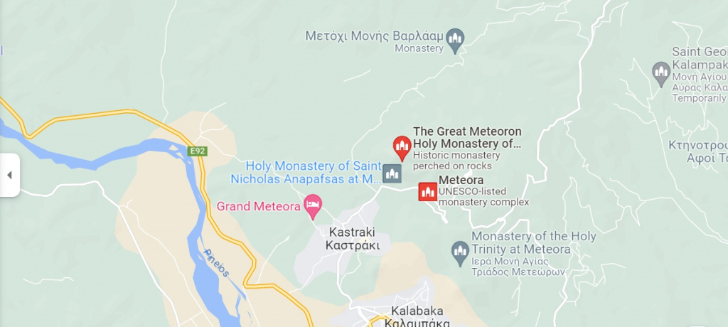 Монастирі Метеори на карті